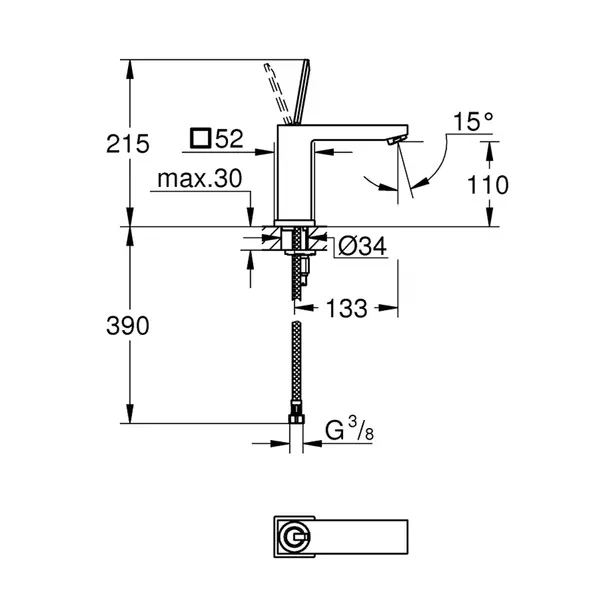 Baterie lavoar Grohe Eurocube Joy M crom lucios monocomanda [4]