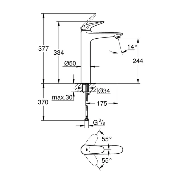 Baterie lavoar inalta Grohe Eurostyle marimea XL alb - crom [2]
