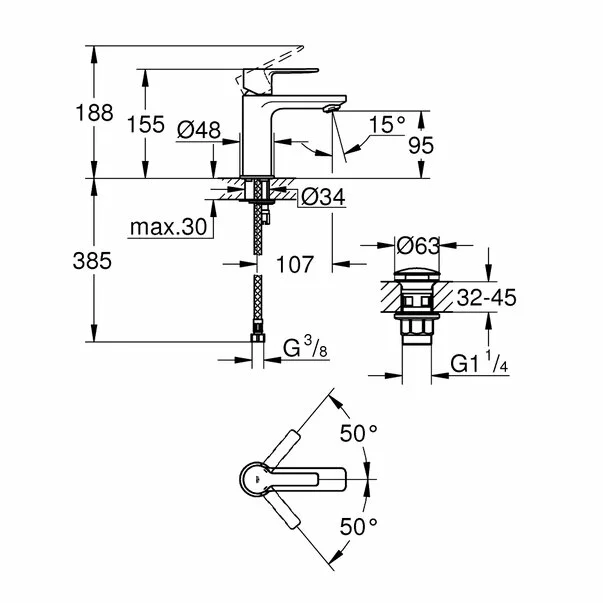 Baterie lavoar Grohe Lineare XS cu ventil Push-Open crom [4]
