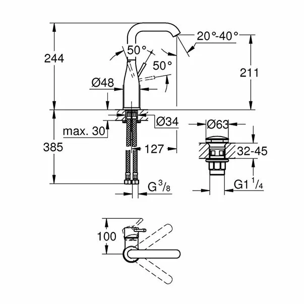 Baterie lavoar Grohe Essence New L cu ventil Push-Open crom [2]