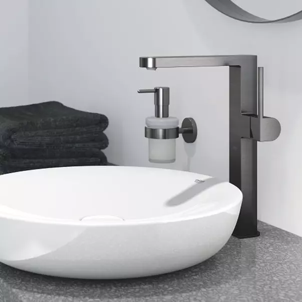 Baterii baie - Baterie lavoar inalta Grohe Plus L antracit periat Hard Graphite cu ventil si pipa extractibila