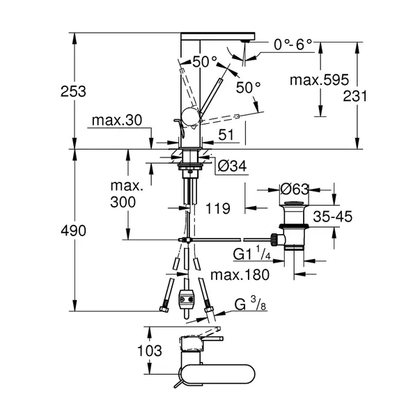 Baterie lavoar inalta Grohe Plus L antracit periat Hard Graphite cu ventil si pipa extractibila [3]
