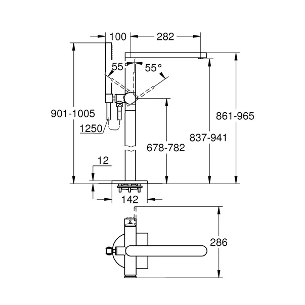 Baterie cada - dus freestanding Grohe Plus crom lucios [3]