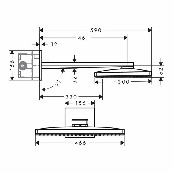 Palarie cu brat de dus Hansgrohe Rainmaker Select 460 negru - crom 2 functii [3]