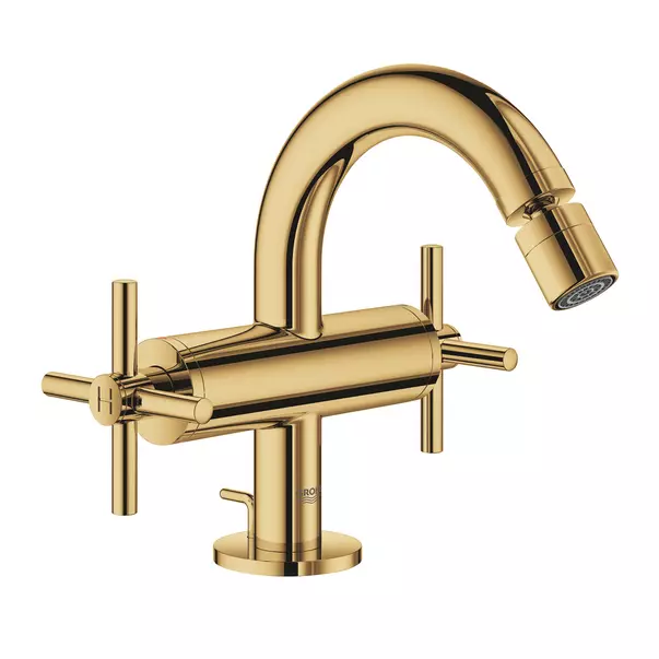 Baterii bideu si dus igienic - Baterie bideu Grohe Atrio auriu lucios Cool Sunrise dubla comanda cu ventil Pop-Up