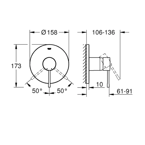 Baterie dus incastrata Grohe Essence auriu periat Cool Sunrise fara corp ingropat [4]