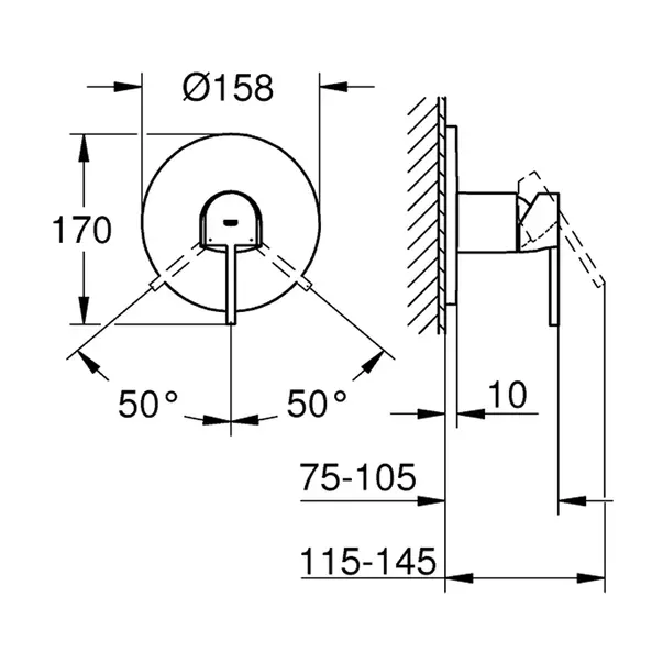 Baterie dus incastrata Grohe Plus antracit periat Hard Graphite fara corp ingropat [2]