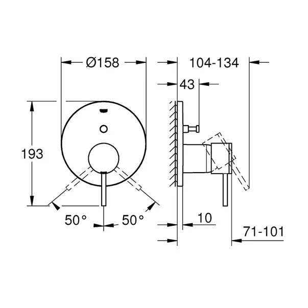 Baterie cada - dus incastrata Grohe Atrio antracit periat Hard Graphite fara corp ingropat [4]