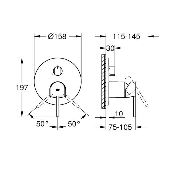Baterie cada - dus incastrata Grohe Plus 3 iesiri antracit periat Hard Graphite fara corp ingropat [2]