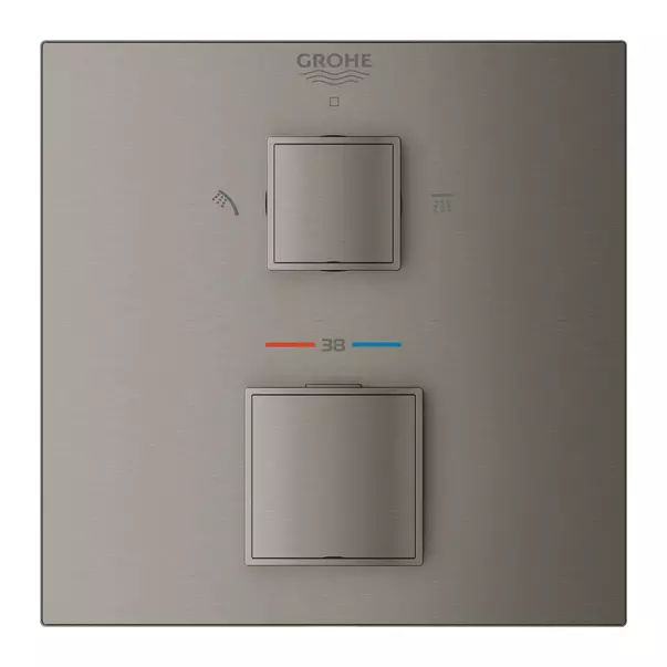 Baterie dus incastrata Grohtherm Cube 2 iesiri termostatata antracit periat Hard Graphite fara corp ingropat [2]