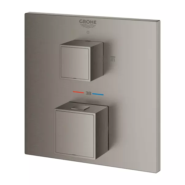 Baterie dus incastrata Grohtherm Cube 2 iesiri termostatata antracit periat Hard Graphite fara corp ingropat [3]