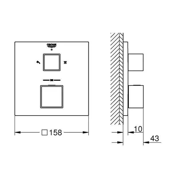 Baterie dus incastrata Grohtherm Cube 2 iesiri termostatata antracit periat Hard Graphite fara corp ingropat [4]