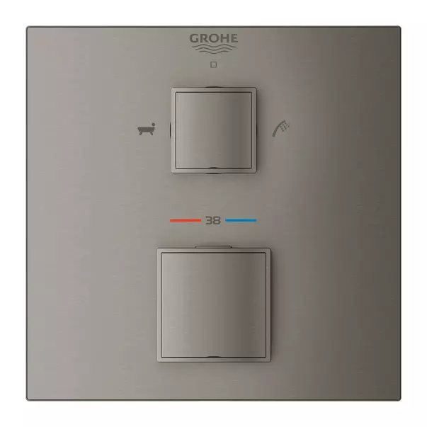 Baterie cada - dus incastrata Grohtherm Cube 2 iesiri antracit periat Hard Graphite fara corp ingropat [2]