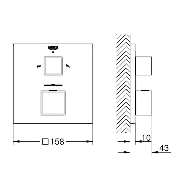 Baterie cada - dus incastrata Grohtherm Cube 2 iesiri antracit periat Hard Graphite fara corp ingropat [4]