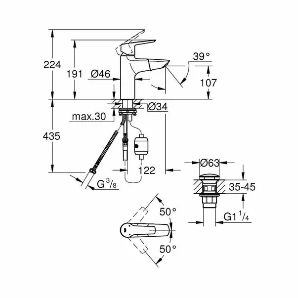 Baterie lavoar cu dus extractibil Grohe Start crom lucios cu ventil Click-Clack [3]