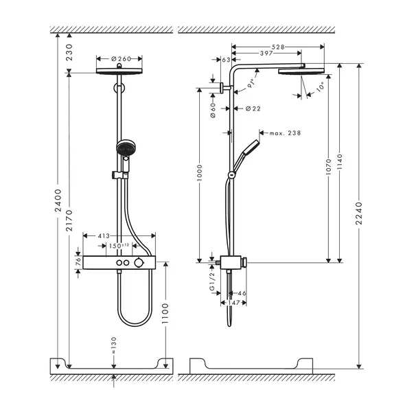 Coloana de dus cu baterie termostatata Hansgrohe Pulsify Select S 260 ShowerTablet Select 400 [3]