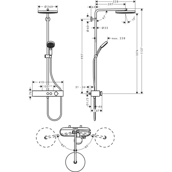Coloana de dus cu baterie termostatata bronz periat Hansgrohe Pulsify S 260 [3]