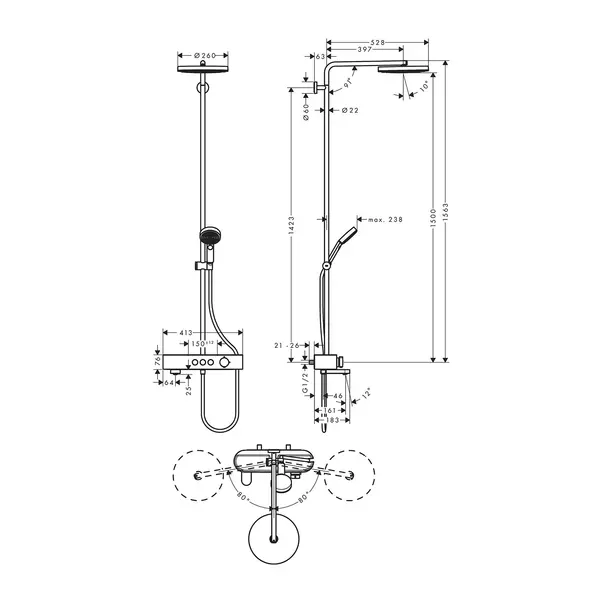 Coloana de dus cu baterie termostatata si pipa cada Hansgrohe Pulsify Select S 260 ShowerTablet Select 400 [3]