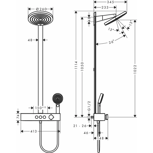 Coloana de dus cu baterie termostatata Hansgrohe Pulsify S 260 2 jeturi bronz periat [7]