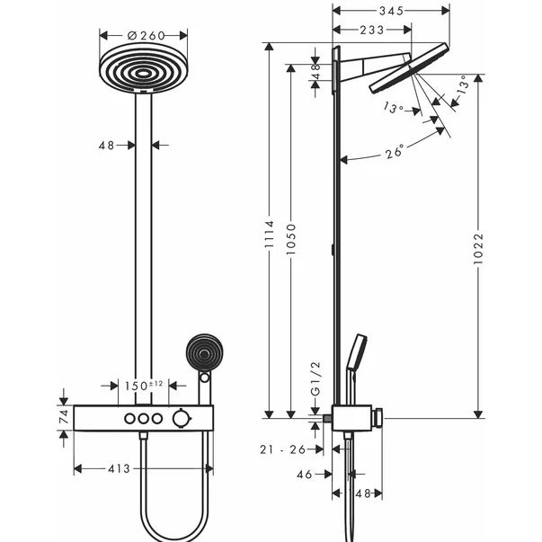 Coloana de dus Hansgrohe Pulsify S 260 negru mat cu termostat ShowerTablet Select 400 EcoSmart [4]