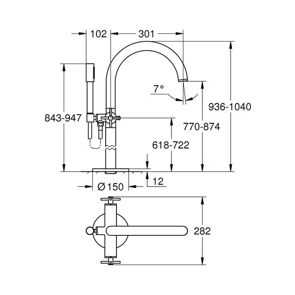 Baterie cada - dus freestanding Grohe Atrio antracit periat Hard Graphite [4]