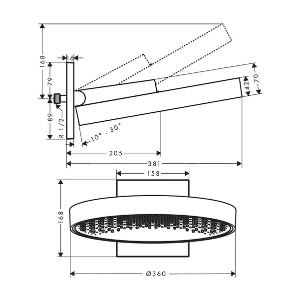 Palarie de dus rotunda Hansgrohe Rainfinity 360 negru - crom periat 1 functie [2]