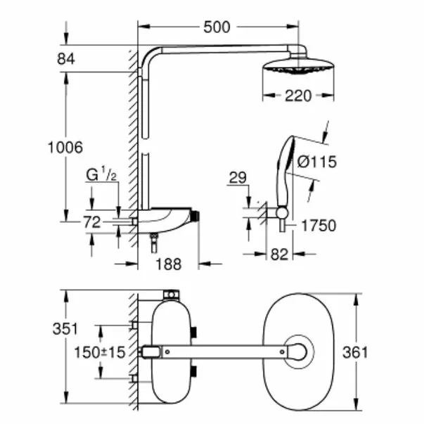 Coloana de dus cu baterie termostatata Grohe RainShower System Smartcontrol Duo 360 cu 2 functii [2]