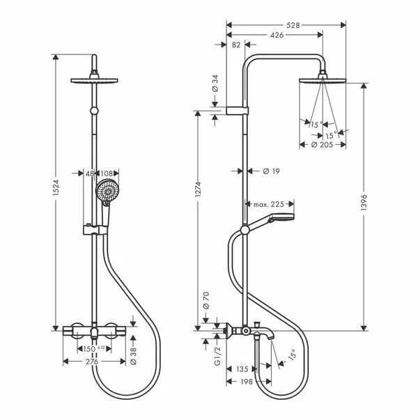 Coloana de dus cu baterie termostatata si pipa cada Hansgrohe Vernis Blend 200 cu 2 functii [2]