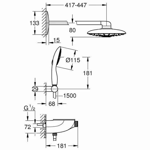 Sistem de dus cu termostat Grohe Rainshower Smartcontrol 360 Duo suprafata de pulverizare alba [6]