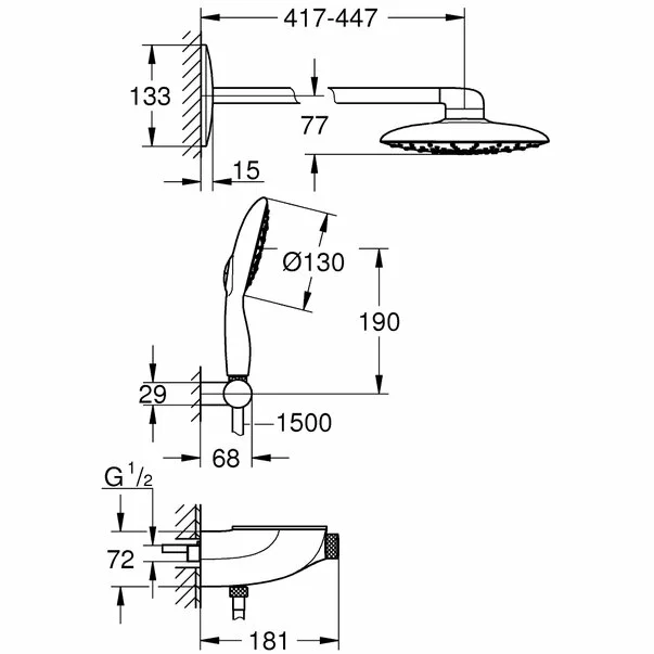 Sistem de dus cu termostat Grohe Rainshower Smartcontrol 360 Mono suprafata de pulverizare alba [5]
