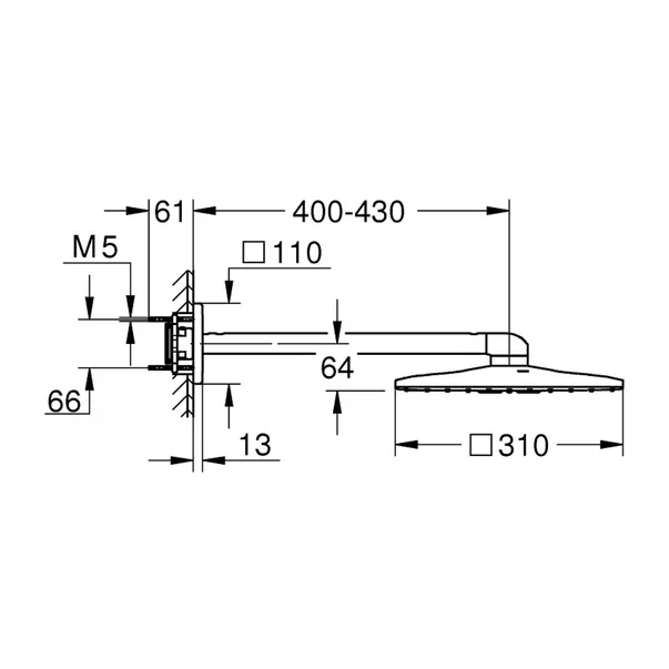 Palarie si brat de dus Grohe Rainshower Mono Cube 310 antracit periat Hard Graphite cu 2 functii [2]