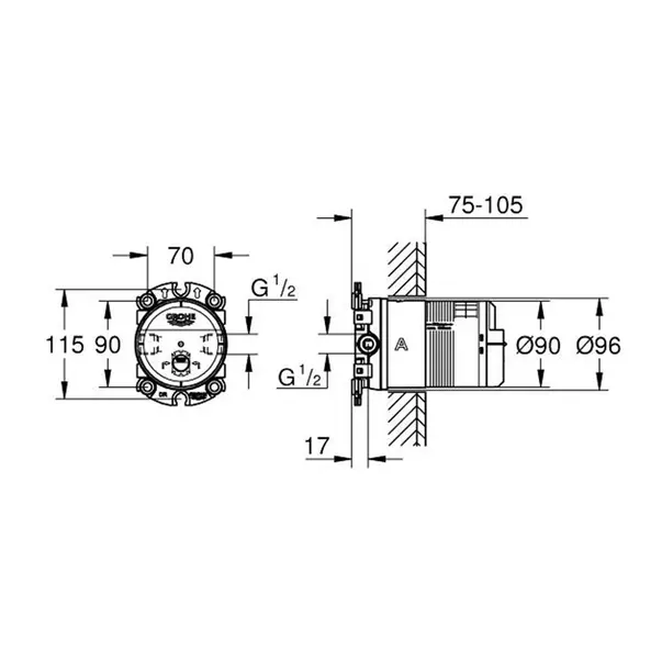Corp incastrat Grohe RainShower universal cu limitator de debit [8]