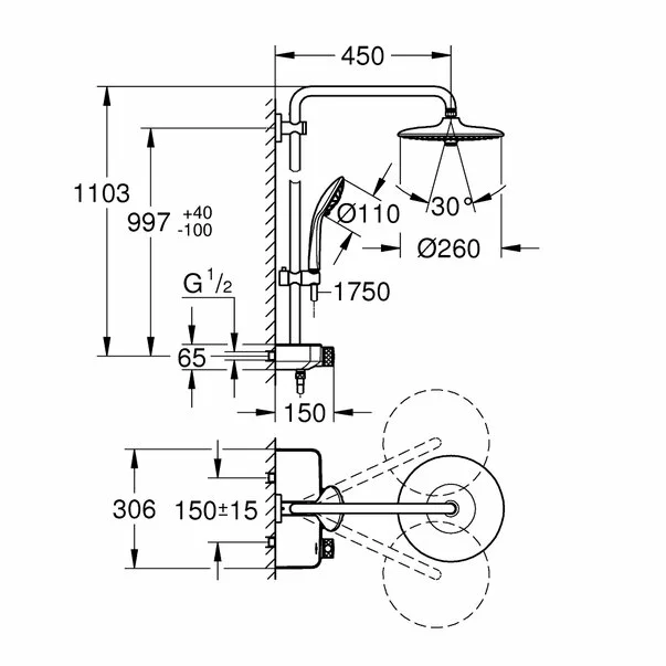 Coloana de dus cu baterie termostatata Grohe Euphoria 260 Mono [7]