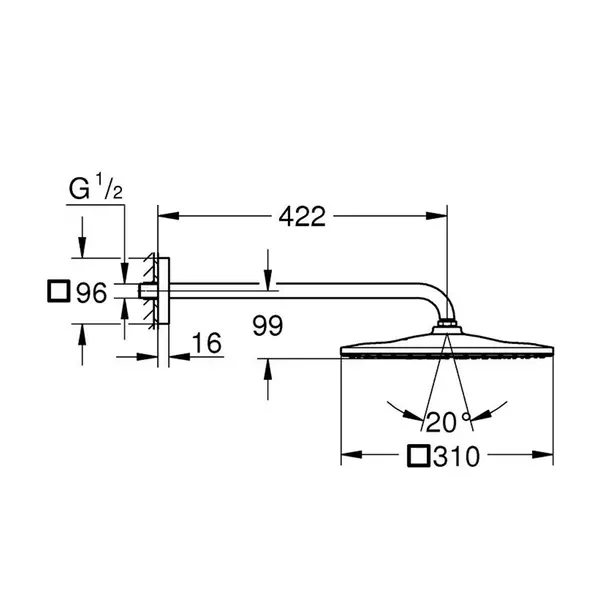 Palarie si brat de dus Grohe Rainshower Mono Cube 310 auriu periat Cool Sunrise 1 functie [3]