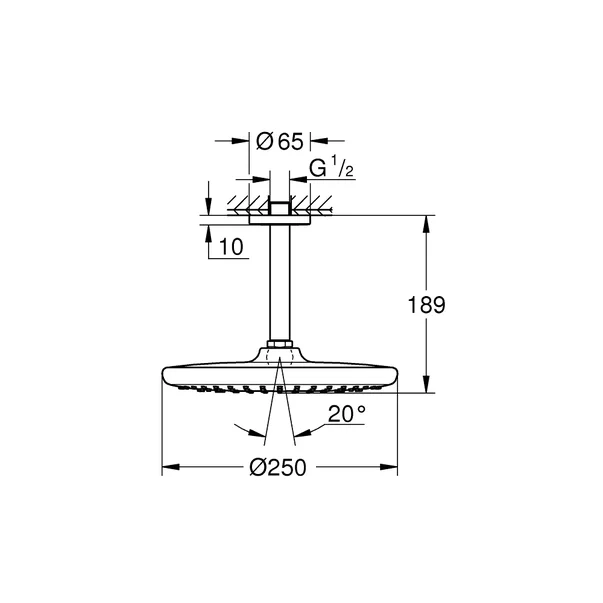 Palarie si brat de dus negru mat Grohe Tempesta 250 Cube rotunda montaj tavan [4]