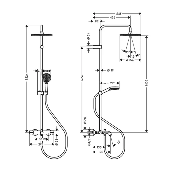 Coloana de dus cu baterie termostatata si pipa cada negru mat Hansgrohe Vernis Blend 240 [2]