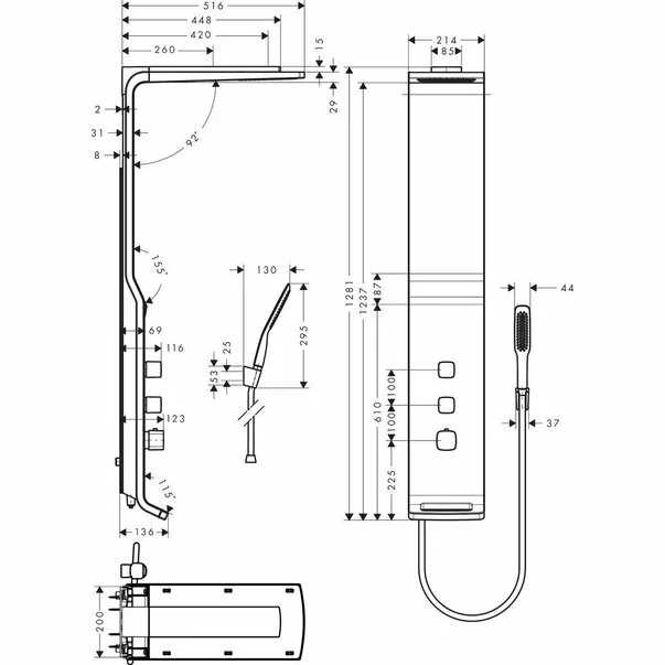 Panel de dus termostatic Hansgrohe Raindance Lift 180 alb - crom 2 functii [2]