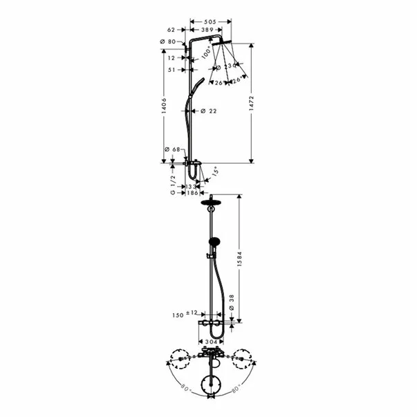 Coloana de dus cu baterie termostatata si pipa cada Hansgrohe Raindance Select S 240 [2]