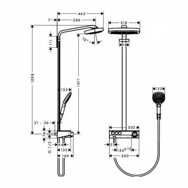 Coloana de dus cu baterie termostatata Hansgrohe Raindance Select E 300 [2]