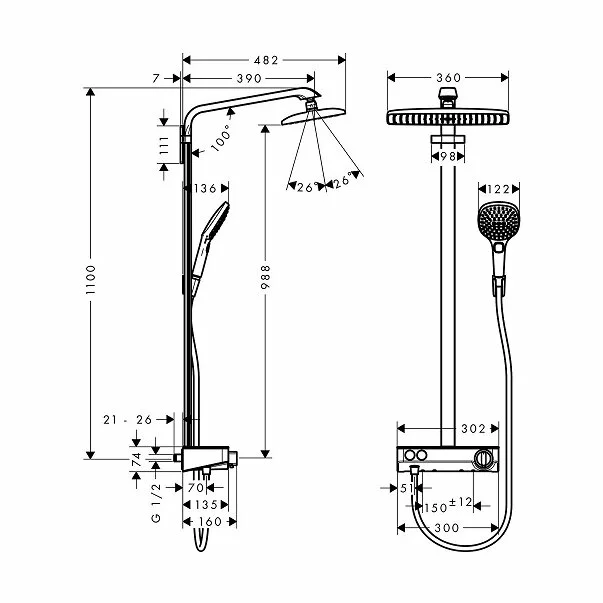 Coloana de dus cu baterie termostatata Hansgrohe Raindance E 360 ShowerTablet Select [3]