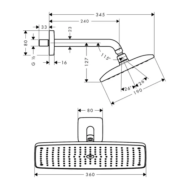 Palarie si brat de dus Hansgrohe Raindance E 360 crom 1 tip de jet [2]