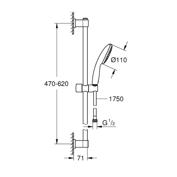 Set de dus cu bara 60 cm Grohe Vitalio Start crom 1 functie [6]
