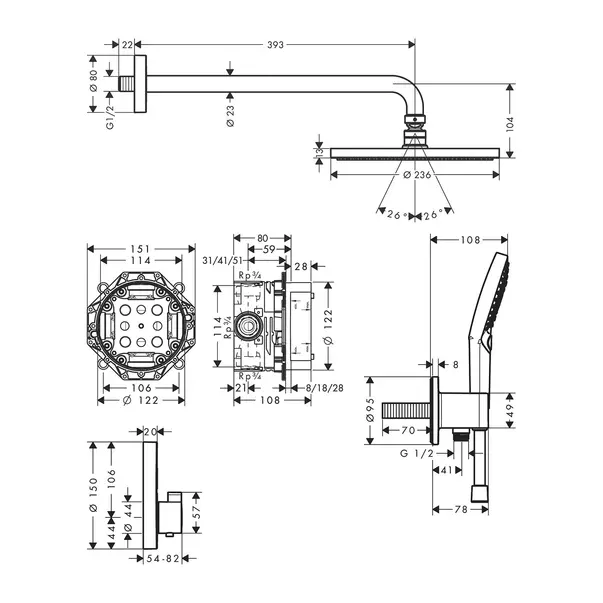 Sistem de dus incastrat Hansgrohe Raindance S 240 crom lucios [4]