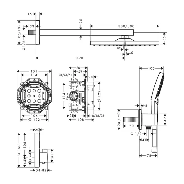 Sistem de dus incastrat Hansgrohe Raindance E 300 crom lucios [4]
