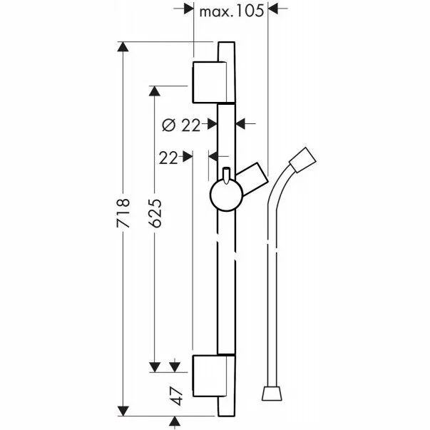 Bara cu furtun de dus Hansgrohe Unica S Puro 65 cm negru - crom periat [2]