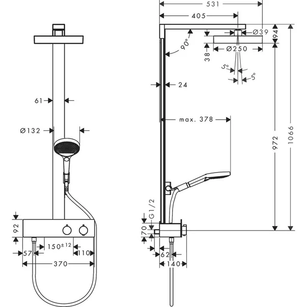 Coloana de dus cu baterie termostatata negru mat Hansgrohe Rainfinity 350 Eco SHP [5]