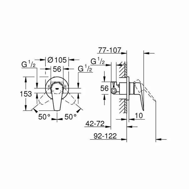 Baterie dus incastrata Grohe BauEdge New crom monocomanda [2]