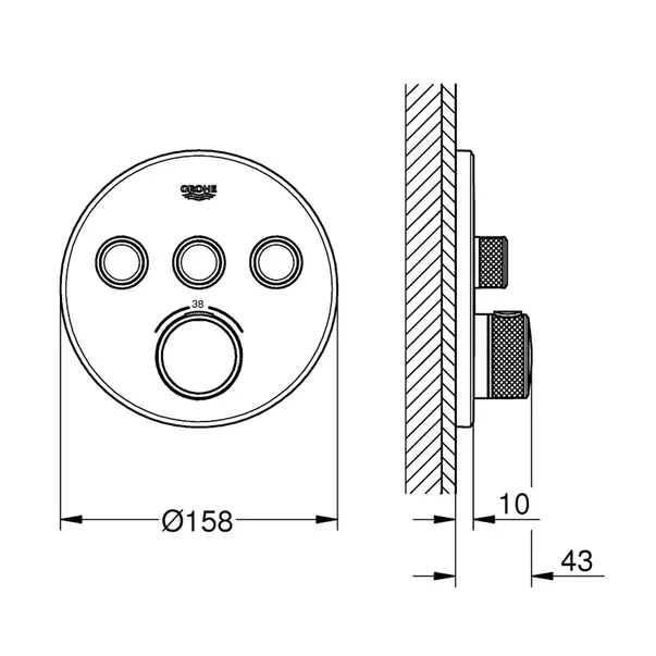 Baterie dus incastrata cu termostat Grohe Grohtherm SmartControl 3 iesiri auriu lucios Cool Sunrise [2]