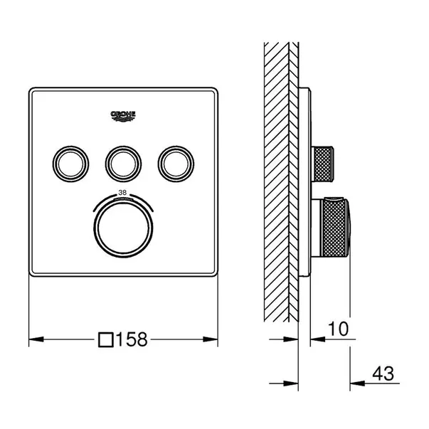 Baterie dus incastrata Grohe Grohtherm SmartControl 3 iesiri antracit periat Hard Graphite fara corp ingropat [2]