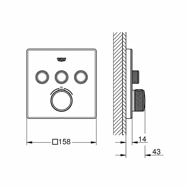Baterie alba dus Grohe Grohtherm SmartControl termostatica cu 3 iesiri patrata [2]